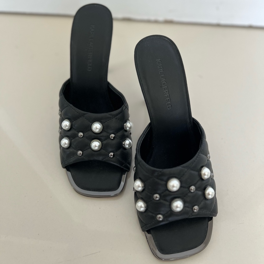 Karl Lagerfeld Black Pearl Heels, Size 9, Like New